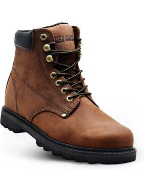 Men's Soft Toe Work Boots - 6" Leather Construction Boots with Rubber Sole